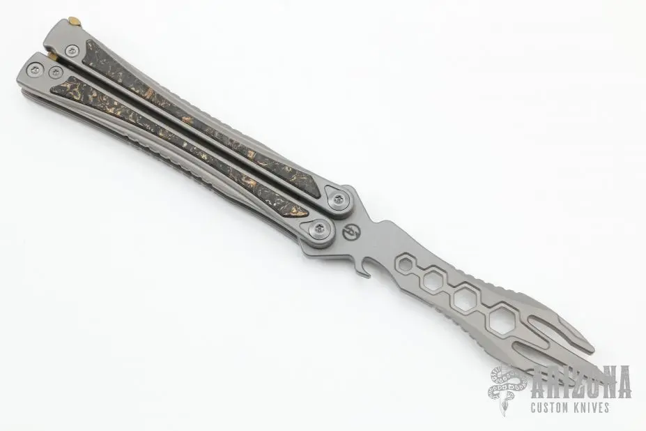 Loran Butterfly Knife Satin Dagger Blade W/ Titanium And Carbon Fiber Handles 4 Loran Butterfly Knife Satin Dagger Blade W/ Titanium And Carbon Fiber Handles - Image 2