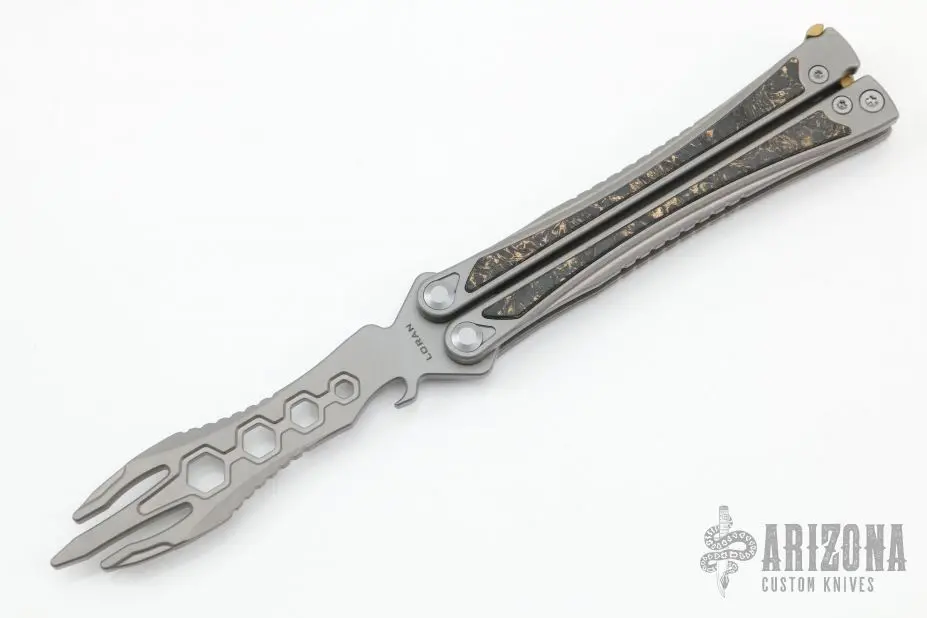 Loran Butterfly Knife Satin Dagger Blade W/ Titanium And Carbon Fiber Handles 3 Loran Butterfly Knife Satin Dagger Blade W/ Titanium And Carbon Fiber Handles