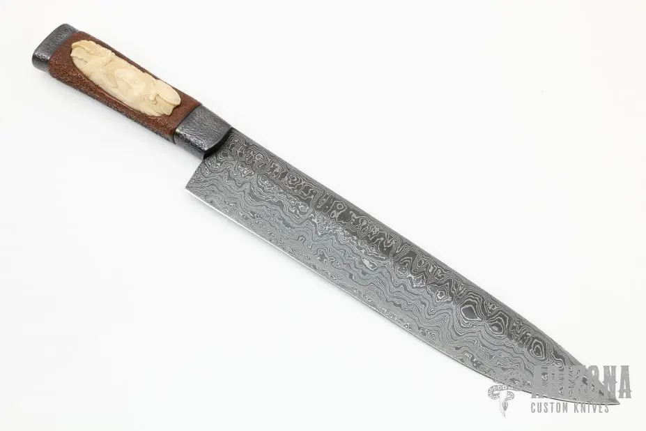 Japanese Styled Chef Knife W/ Carved Presentation Case 3 Japanese Styled Chef Knife W/ Carved Presentation Case