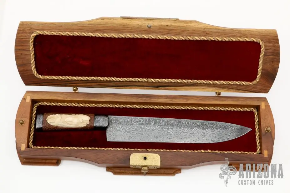 Japanese Styled Chef Knife W/ Carved Presentation Case 6 Japanese Styled Chef Knife W/ Carved Presentation Case - Image 4
