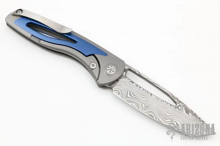 Apex Front Flipper - Tanto - Grey/Blue - Damasteel 4 Apex Front Flipper - Tanto - Grey/Blue - Damasteel - Image 2