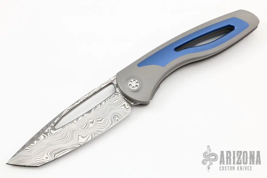 Apex Front Flipper - Tanto - Grey/Blue - Damasteel 3 Apex Front Flipper - Tanto - Grey/Blue - Damasteel