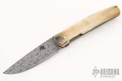 3" Swayfront Drop Point Front Flipper - Damascus And Mammoth Ivory