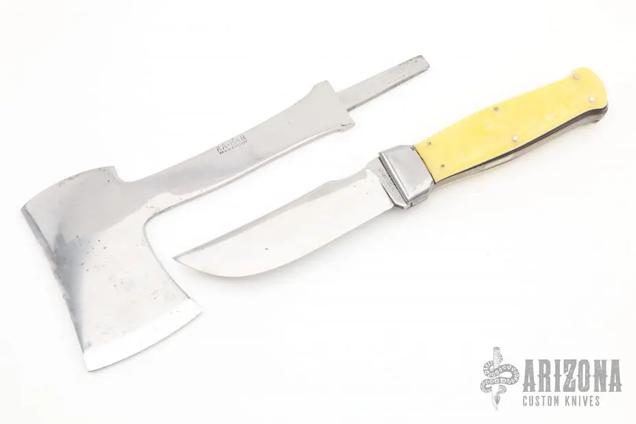 Rare Vintage KaBar Knife Hatchet Set And Leather Sheath - Interchangable Blade 3 Rare Vintage KaBar Knife Hatchet Set And Leather Sheath - Interchangable Blade