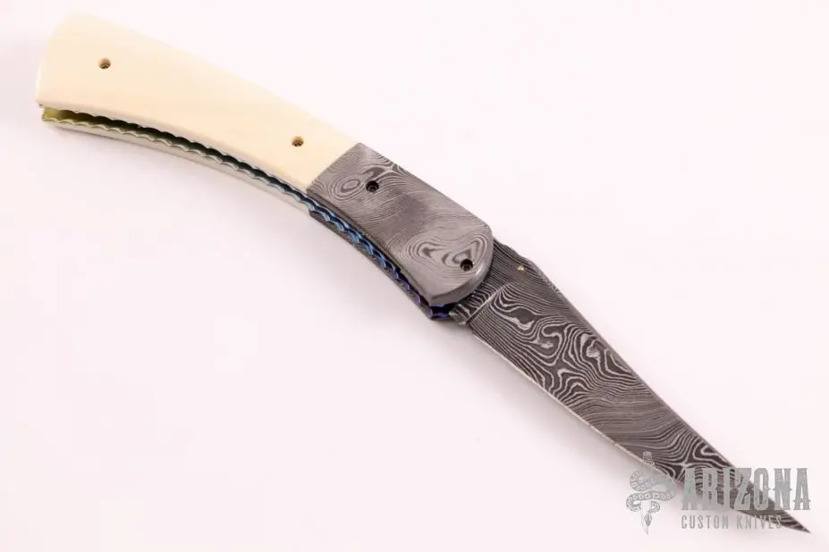 Scrimshawed Damascus And Mammoth Ivory Linerlock 4 Scrimshawed Damascus And Mammoth Ivory Linerlock - Image 2