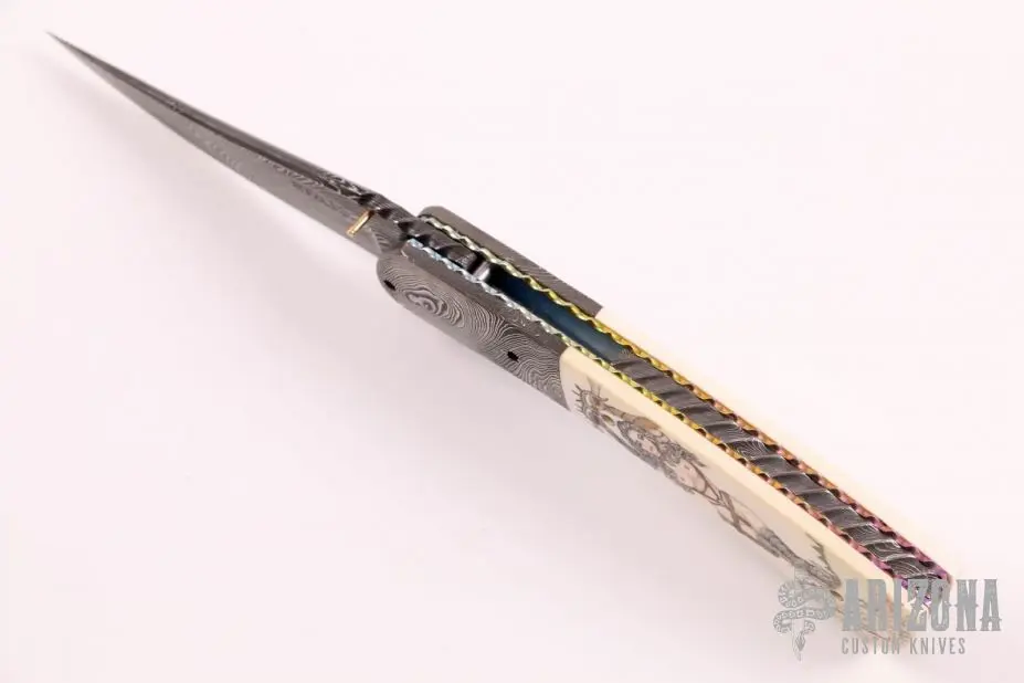 Scrimshawed Damascus And Mammoth Ivory Linerlock 5 Scrimshawed Damascus And Mammoth Ivory Linerlock - Image 3