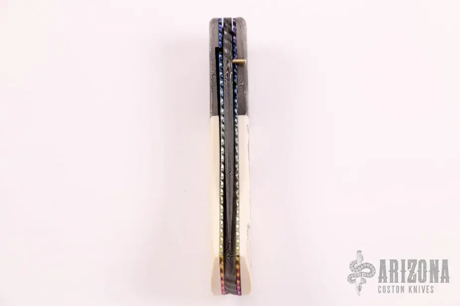 Scrimshawed Damascus And Mammoth Ivory Linerlock 7 Scrimshawed Damascus And Mammoth Ivory Linerlock - Image 5