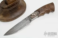 Damascus And Walnut Burl Fixed Blade W/ Walnut Stand